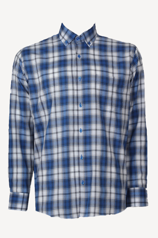 Erkek Saks Mavisi Uzun Kol Klasik Ekose Gömlek