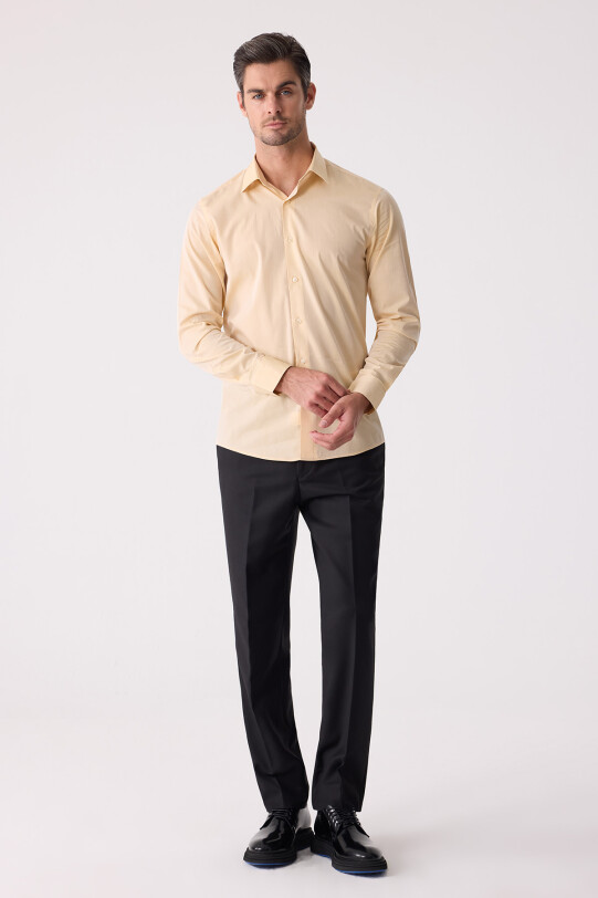 Erkek Sarı Slim Fit Uzun Kollu Gömlek