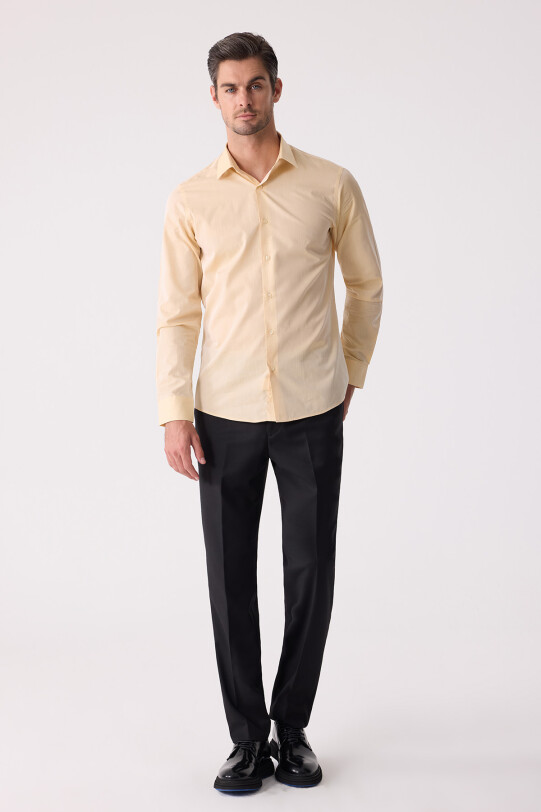 Erkek Sarı Slim Fit Uzun Kollu Gömlek