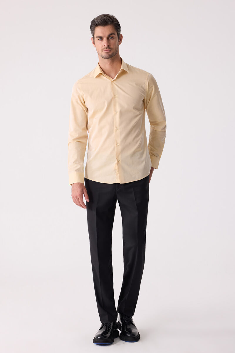 Erkek Sarı Slim Fit Uzun Kollu Gömlek - 3