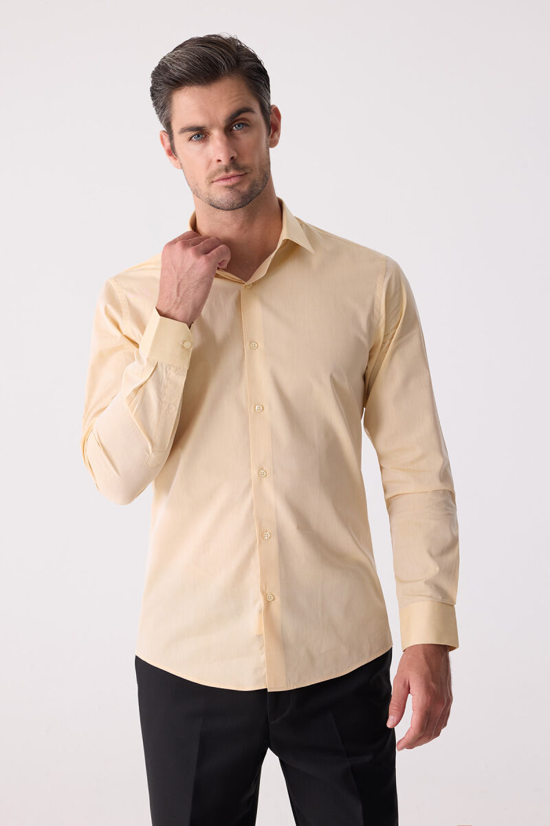 Erkek Sarı Slim Fit Uzun Kollu Gömlek - 4