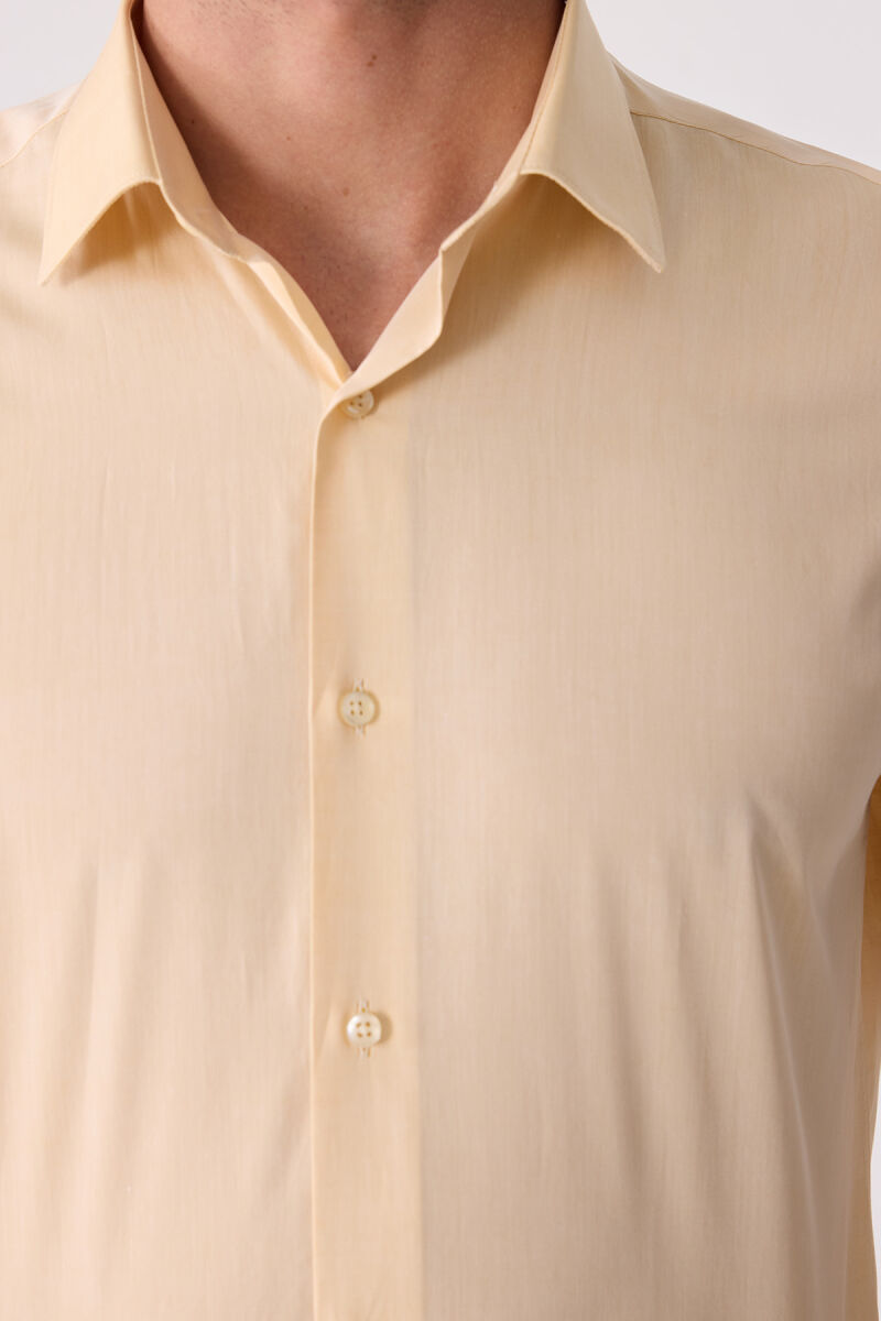 Erkek Sarı Slim Fit Uzun Kollu Gömlek - 7