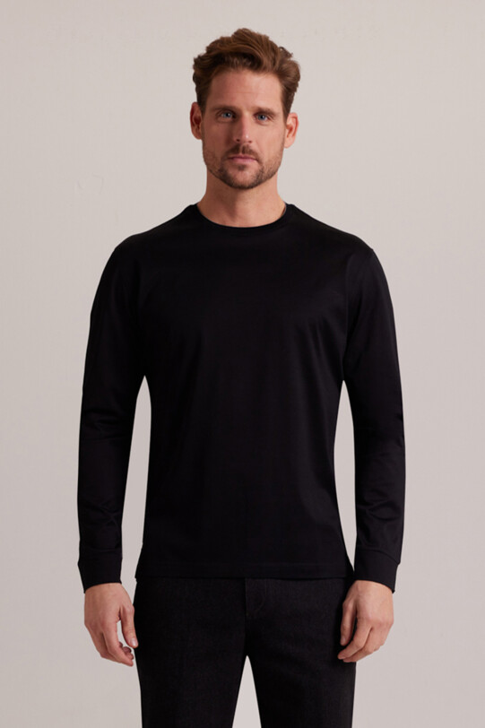 Erkek Siyah Bisiklet Yaka Sweatshirt