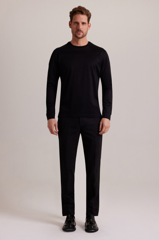 Erkek Siyah Bisiklet Yaka Sweatshirt