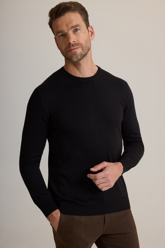 Erkek Siyah Bisiklet Yaka Triko