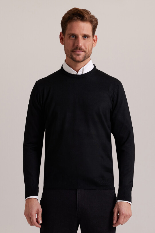 Erkek Siyah Bisiklet Yaka Triko