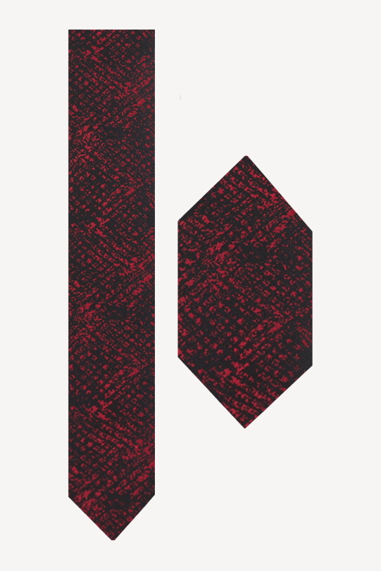 Erkek Siyah Bordo Kravat Mendil Set - YSF