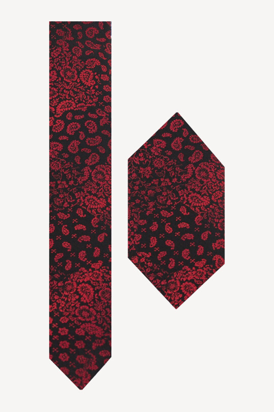 Erkek Siyah Bordo Mikrofiber Kravat Mendil Set - YSF