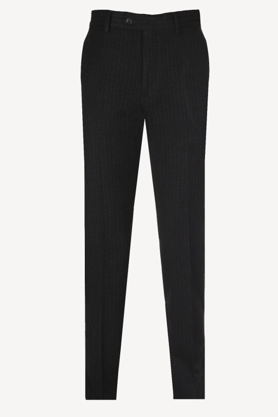 Erkek Siyah Çizgili Flanel Regular Fit Kumaş Pantolon - YSF