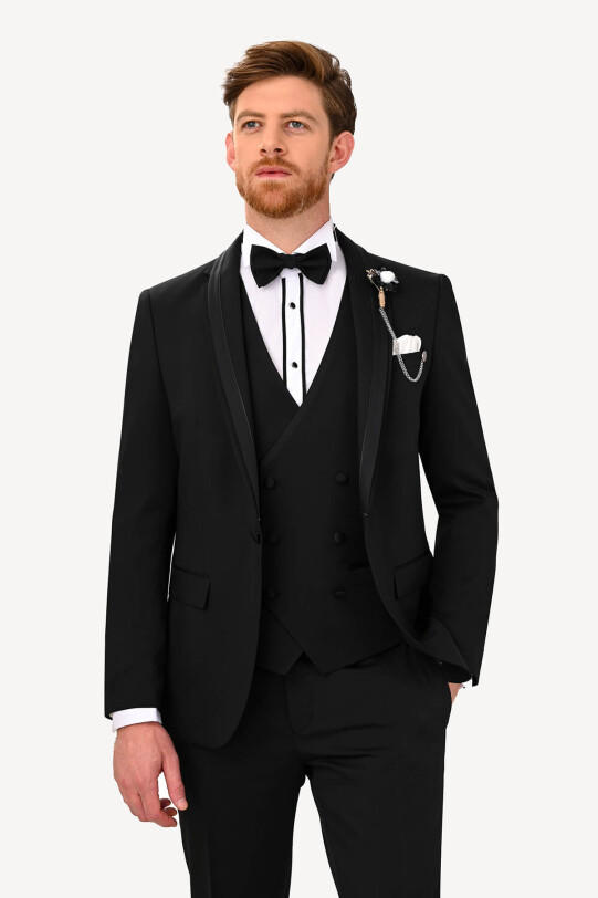 Erkek Siyah Damatlık Çıkma Şalyaka