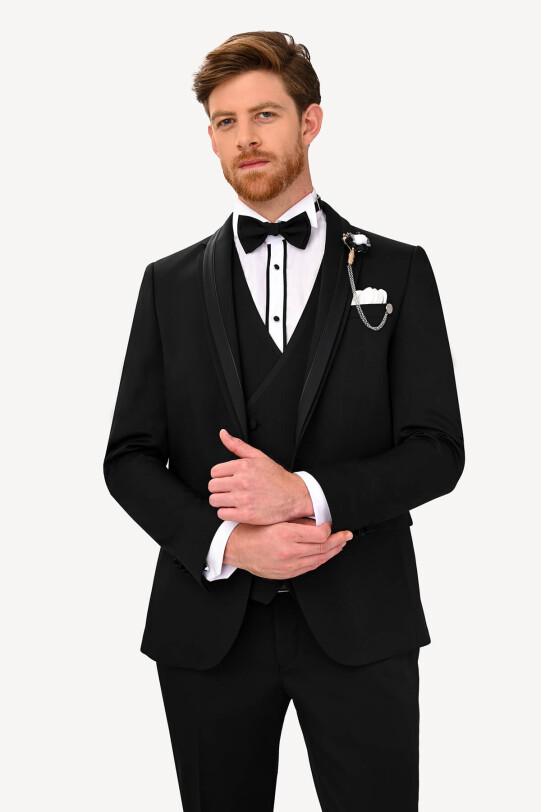 Erkek Siyah Damatlık Çıkma Şalyaka