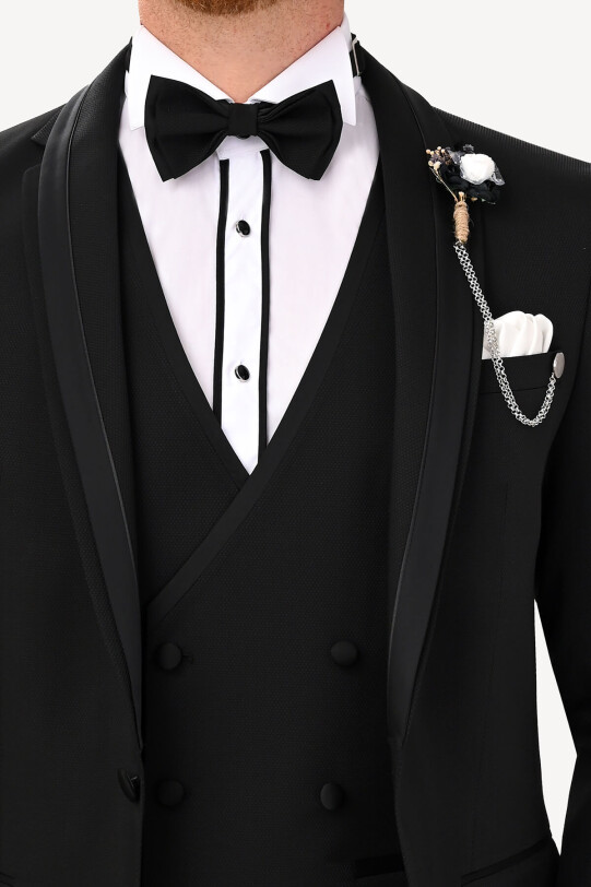 Erkek Siyah Damatlık Çıkma Şalyaka