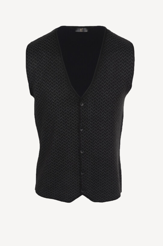 Erkek Siyah Desenli Klasik Triko Yelek