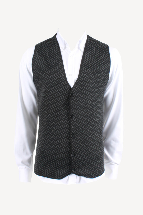 Erkek Siyah Desenli Klasik Triko Yelek