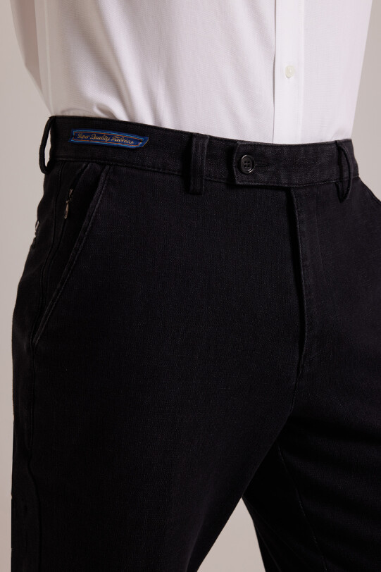 Erkek Siyah Düz Regular Fit Kot Pantolon