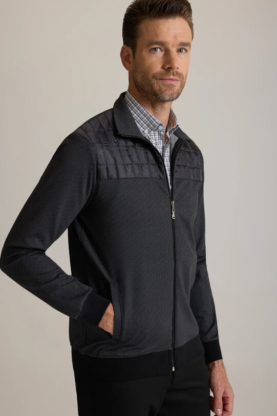 Erkek Siyah Fermuarlı Desenli Sweatshirt