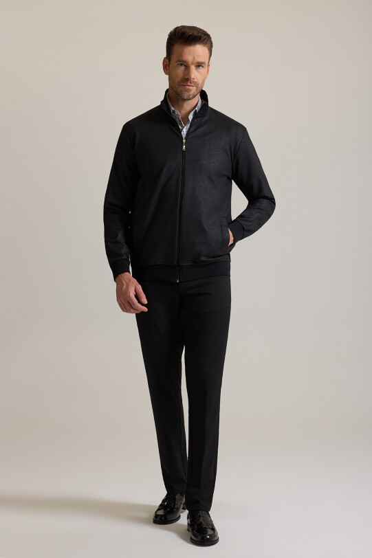 Erkek Siyah Fermuarlı Sweatshirt