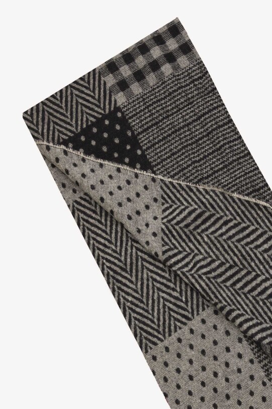 Erkek Siyah Gri Desenli Yünlü Kaşkol - YSF (1)