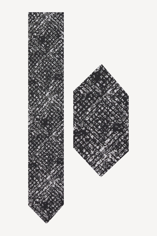 Erkek Siyah Gri Kravat Mendil Set - YSF