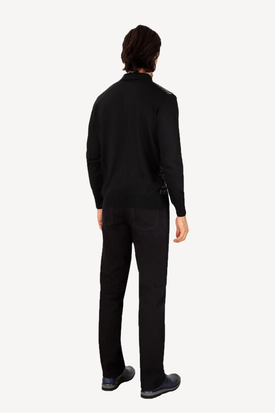 Erkek Siyah Gri Polo Yaka Kareli Triko