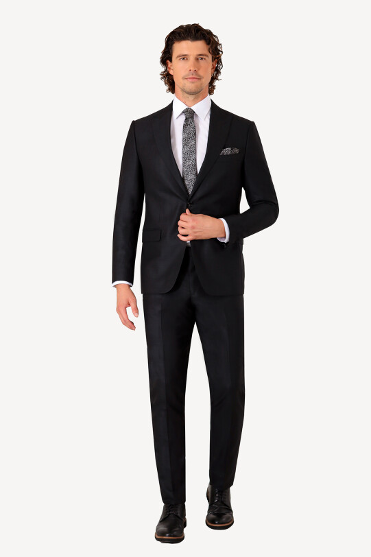 Erkek Siyah Gri Slim Fit Sivri Yaka Takım Elbise