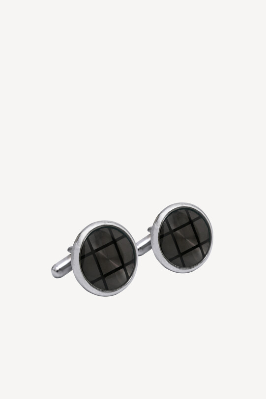 Erkek Siyah Kareli Oval Kol Düğmesi - YSF