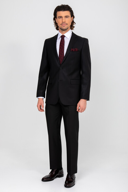 Erkek Siyah Klasik Puntolu Takım Elbise