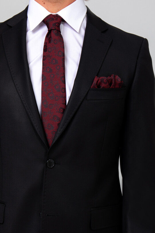 Erkek Siyah Klasik Puntolu Takım Elbise