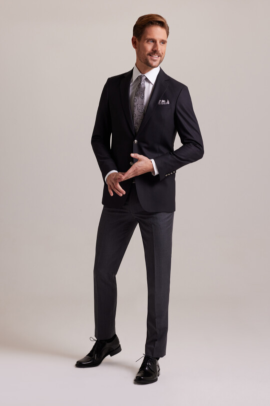 Erkek Siyah Klasik Yünlü Blazer Ceket