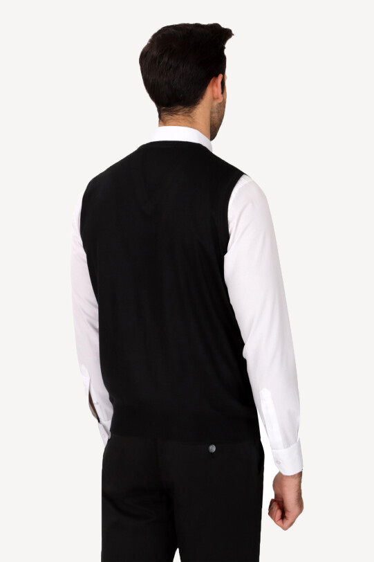 Erkek Siyah Klasik Yünlü V yaka Triko Süveter