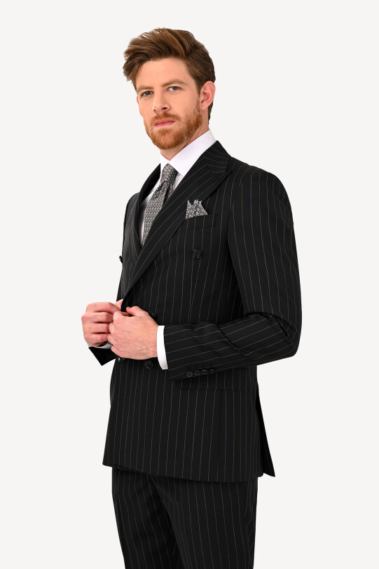 Erkek Siyah Kruvaze Regular Fit Takım Elbise