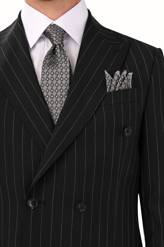 Erkek Siyah Kruvaze Regular Fit Takım Elbise