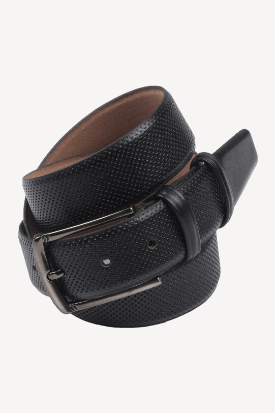 Erkek Siyah Lazer Baskı Mat Spor Deri Kemer