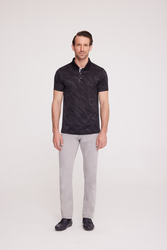 Erkek Siyah Polo Yaka Desenli T-Shirt