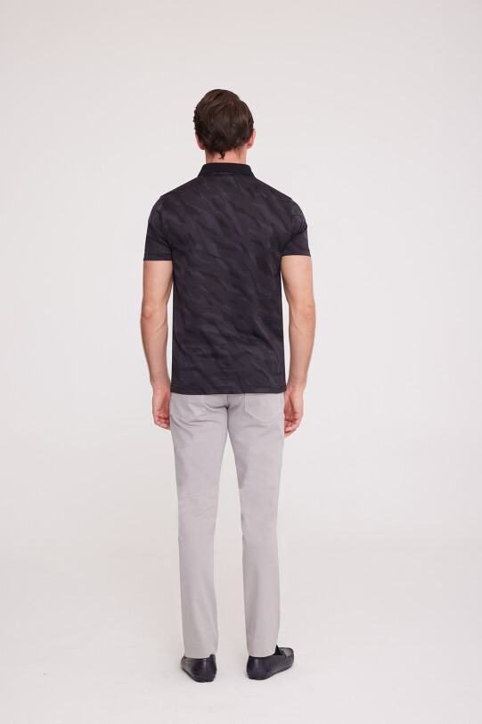 Erkek Siyah Polo Yaka Desenli T-Shirt