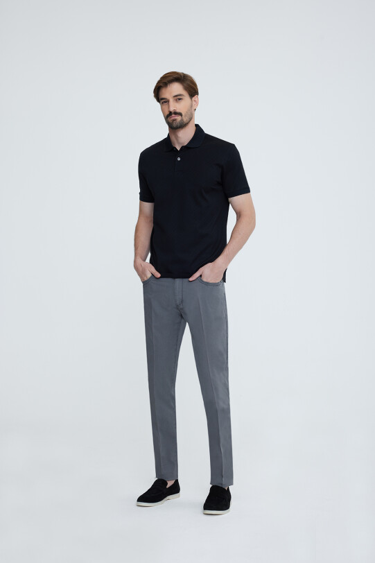 Erkek Siyah Polo Yaka Desenli TShirt