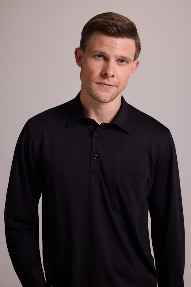 Erkek Siyah Polo Yaka Sweatshirt - 1