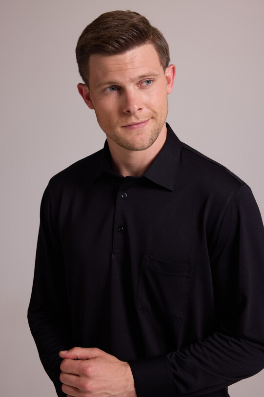 Erkek Siyah Polo Yaka Sweatshirt