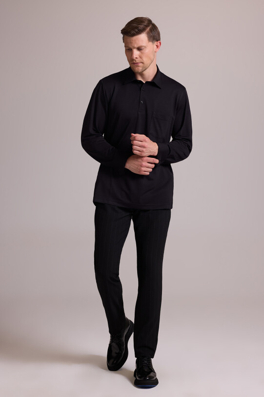 Erkek Siyah Polo Yaka Sweatshirt