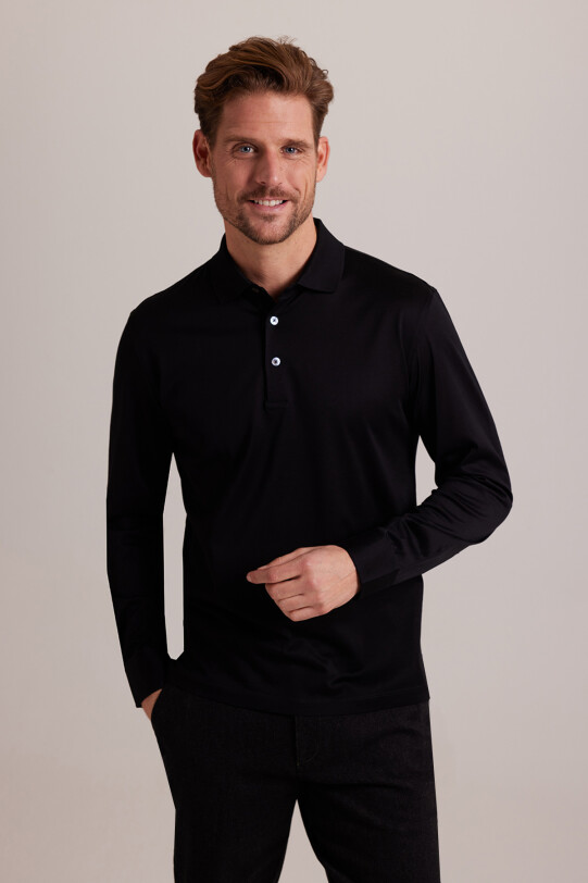 Erkek Siyah Polo Yaka Sweatshirt