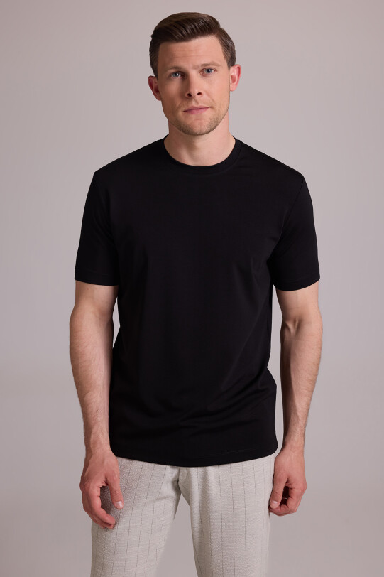 Erkek Siyah Regular Fit Bisiklet Yaka T-shirt