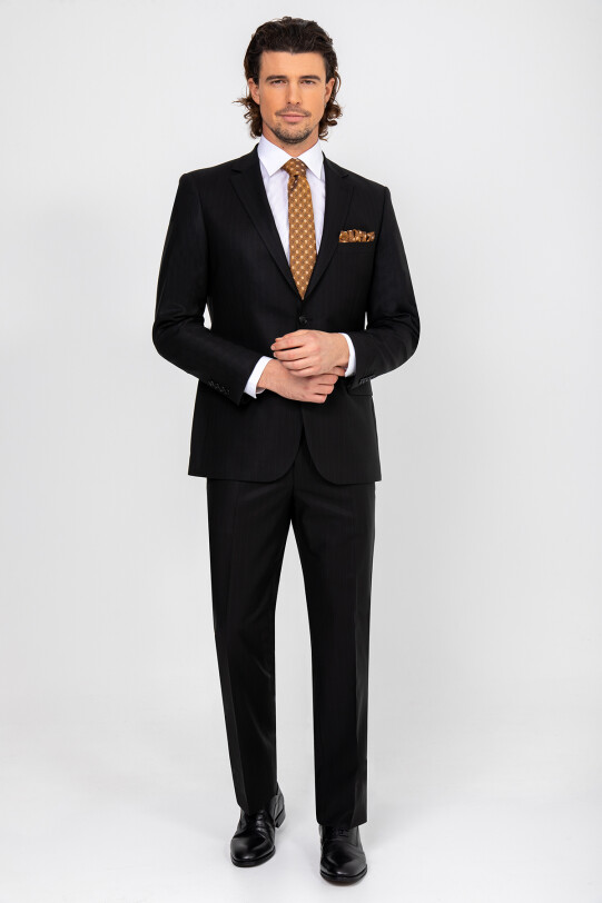 Erkek Siyah Regular Fit Çift Yırtmaç Takım Elbise
