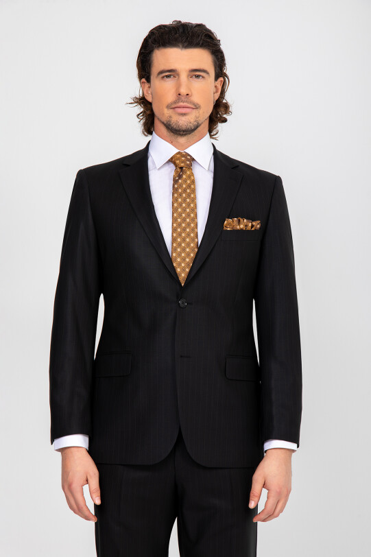 Erkek Siyah Regular Fit Çift Yırtmaç Takım Elbise