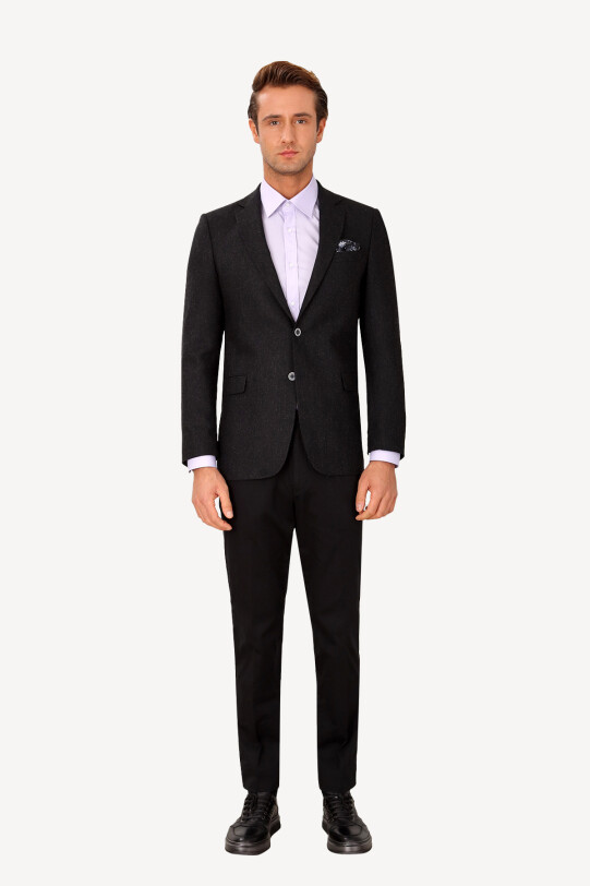 Erkek Siyah Regular Fit Desenli Ceket