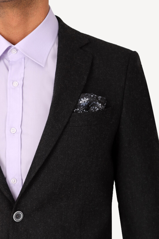 Erkek Siyah Regular Fit Desenli Ceket