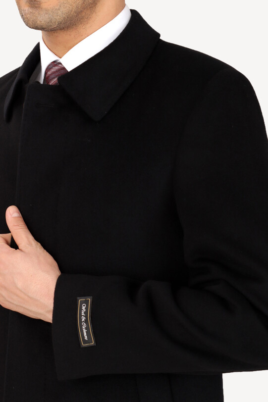 Erkek Siyah Regular Fit Kaşmir Kısa Kaban