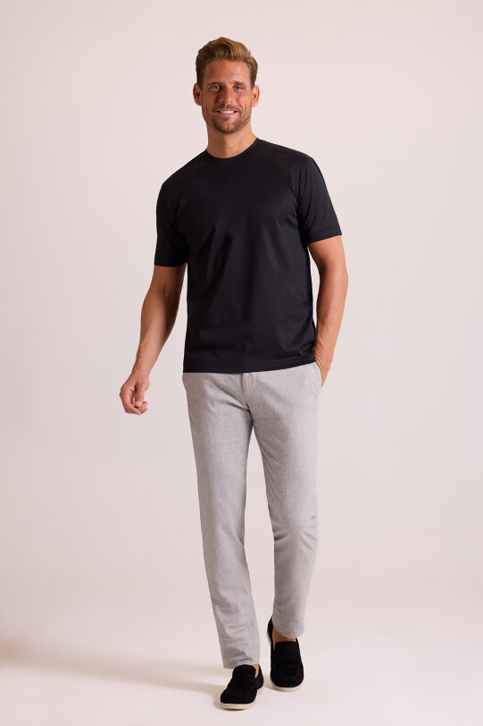 Erkek Siyah Regular Fit Merserize Pamuk T-Shirt