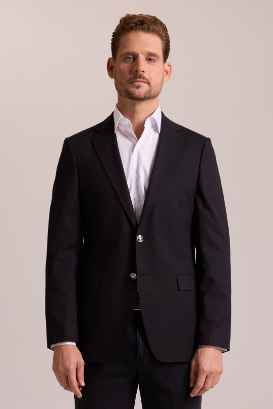 Erkek Siyah Regular Fit Mono Yaka Likralı Blazer Ceket - YSF