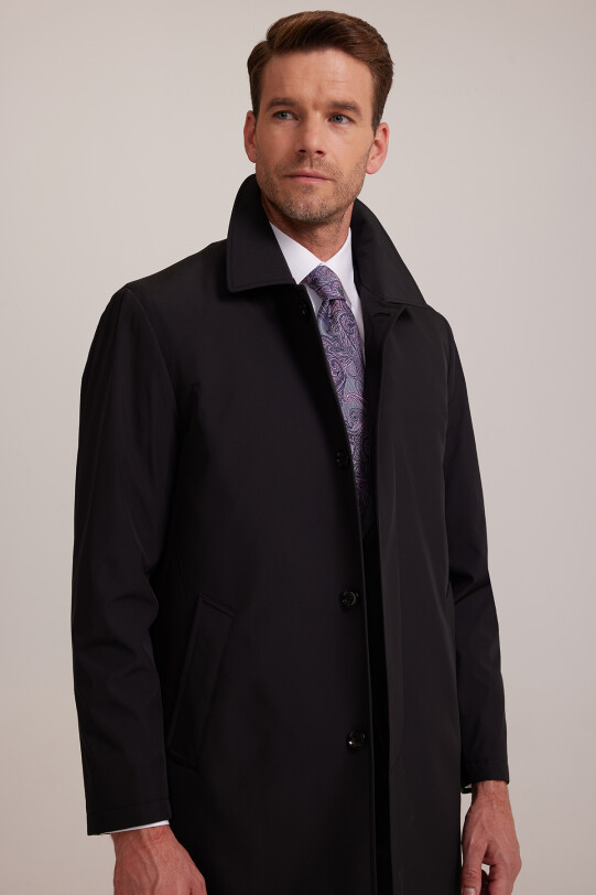 Erkek Siyah Regular Fit Pardesü İçi Çıkmalı