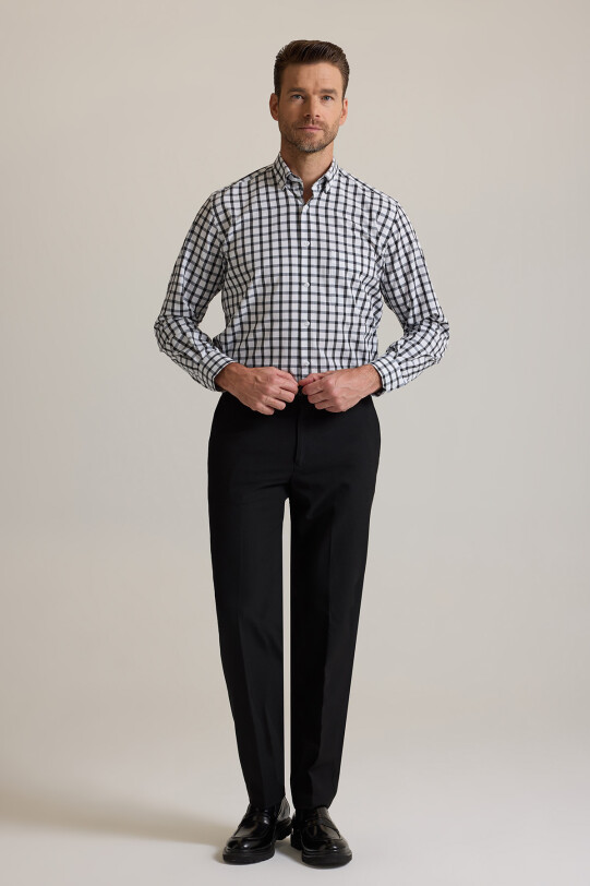 Erkek Siyah Regular Fit Yan Cepli Kışlık Kanvas Pantolon